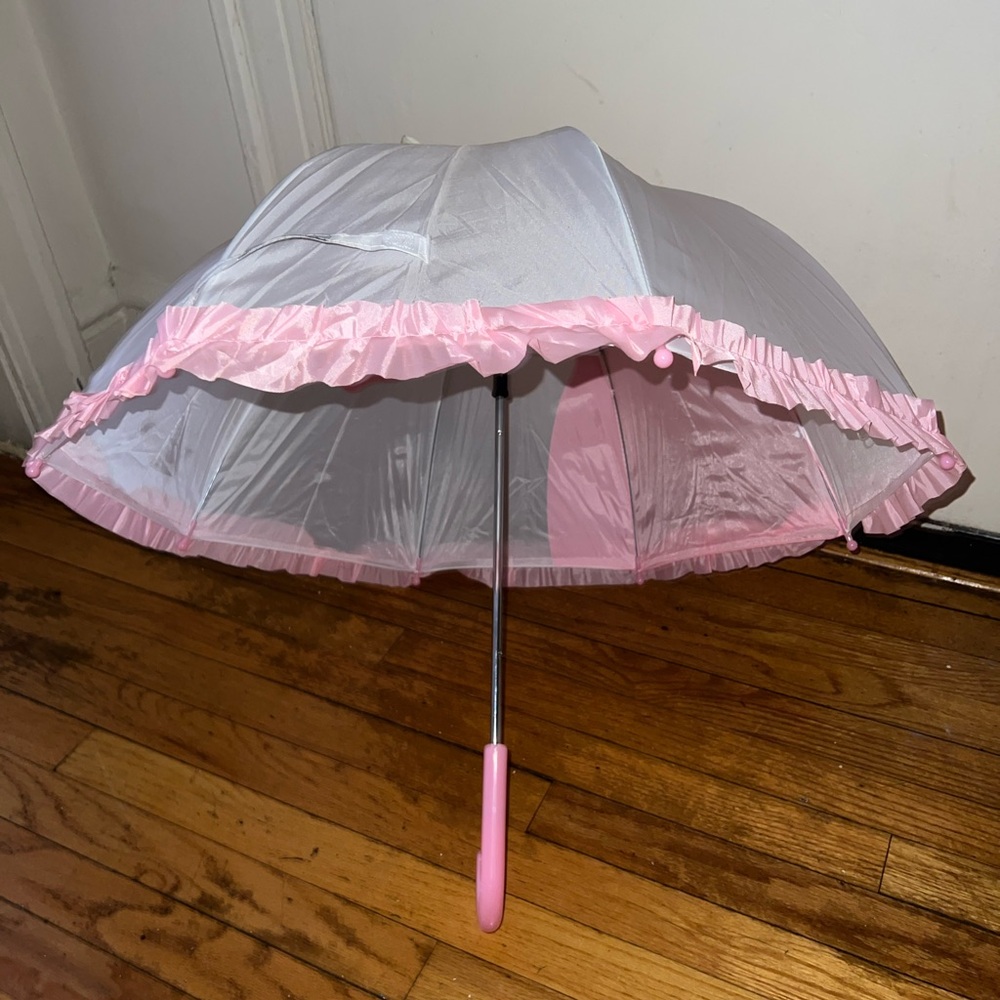 White and Pink Ruffled Umbrella
